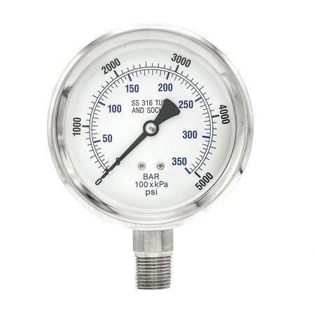 PIC GAUGES Gauge, 4", 0/5000psi, 1/2"LM, SS PRO-301D-402R-01